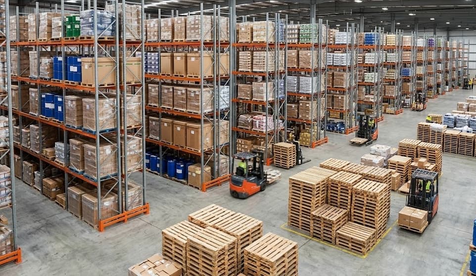 Warehouse interior with pallet racking and forklifts at Tucson Recycling Pallets